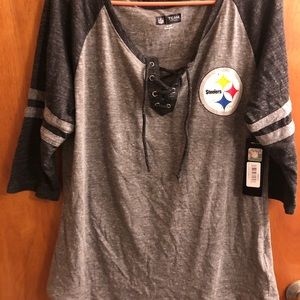 Steelers Lace Up Raglan 3/4 sleeve-Women’s Plus 1X